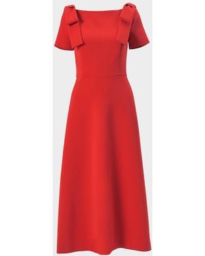 Carolina Herrera Boatneck Bow Short-Sleeve Midi Dress - Red