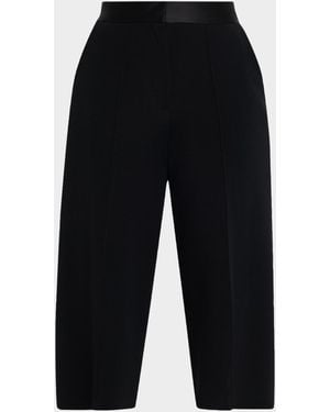 Elie Saab Satin Waistband Straight-Leg Cady Crop Pants - Blue