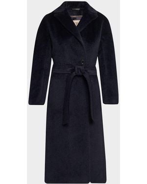 Cinzia Rocca Pressed Alpaca Wool Blend Wrap Coat - Blue