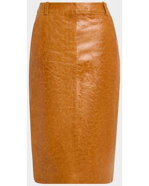 Co. Tailored Crinkle Leather Pencil Skirt - Orange