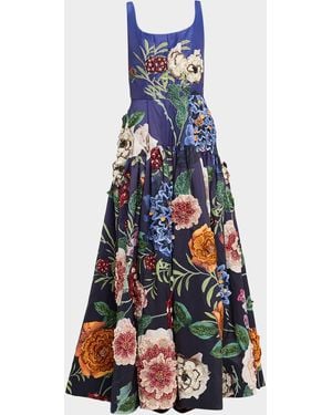 Alice + Olivia Magic Garden Gradient Maxine Embellished Gown - White