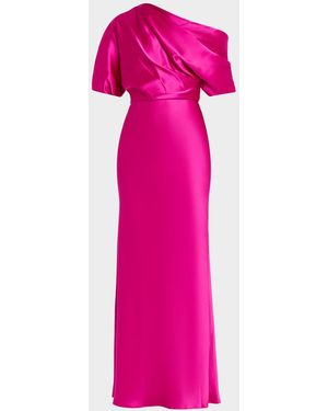 Amsale Draped Satin One-Shoulder Gown - Pink