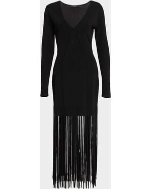 Toccin Evelina Long-Sleeve Fringe Dress - Black