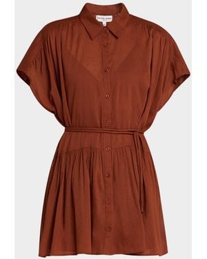 Apiece Apart Agnezca Organic Cotton Voile Mini Shirtdress - Brown