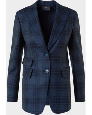 Akris Percival Check Wool Double-Face Single-Breasted Jacket - Blue