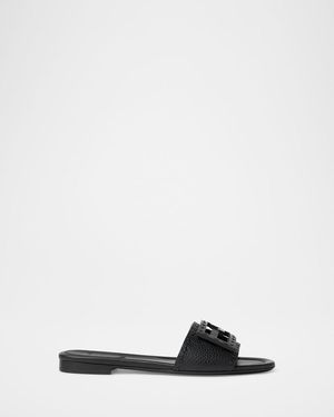 Fendi Baguette Ff Leather Buckle Flat Slide Sandals - White