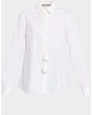 Lela Rose Rosette Tie Cotton Poplin Button-Down Shirt - White