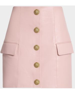 Balmain Button-Front Leather Mini Skirt - Pink