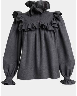 Chloé Ruffled Virgin Wool-Cashmere Top - Black