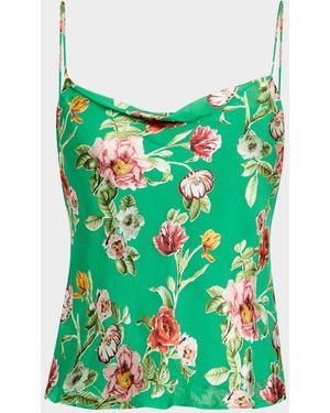 Alice + Olivia Harmon Floral Draped Slip Tank Top - Green