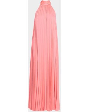 Emanuel Ungaro Beverly Pleated Trapeze Halter Gown - Pink