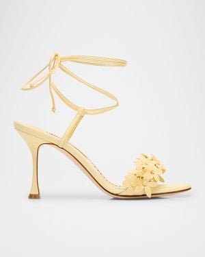 Manolo Blahnik Anista Suede Ankle-Wrap Sandals - Metallic