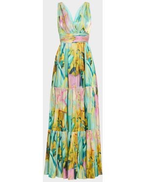 Kobi Halperin Britt Tiered Metallic Satin Maxi Dress - Green