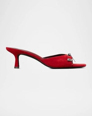 Tory Burch 55Mm Lock Suede Mule Sandals - Red