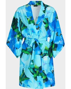 Natori Isla 3/4-Sleeve Floral Mini Robe - Blue