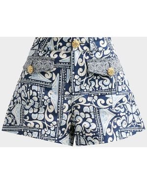 Cara Cara Xenia Floral Linen Shorts - Blue