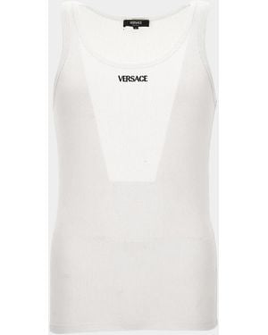 Versace Logo Rib-Knit Cotton Tank - White
