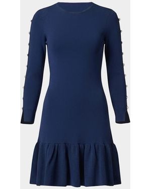Shoshanna Jace Embellished Slit-Sleeve Mini Dress - Blue