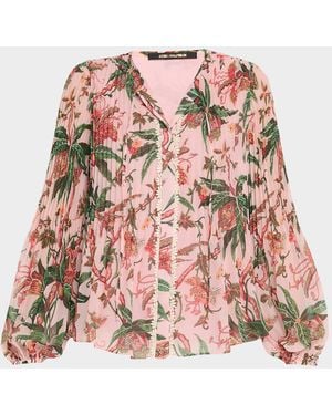 Kobi Halperin Helen Pleated Floral-Print Blouse - Red
