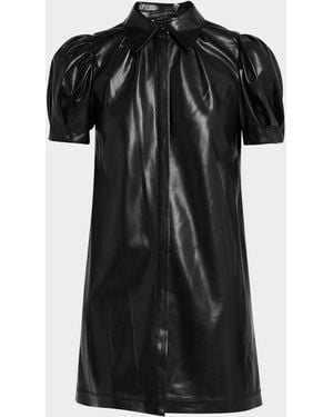Alice + Olivia Jem Vegan Leather Puff-Sleeve Shirtdress - Black