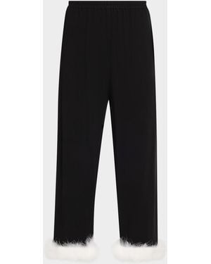 Sleeper Cropped Feather-Cuff Viscose Pants - Black