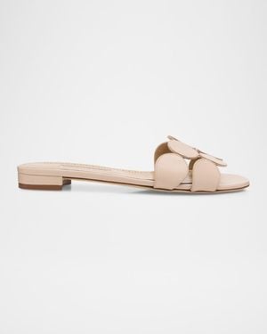 Manolo Blahnik Haribal Leather Flat Slide Sandals - White