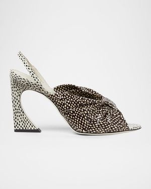 Fendi 85Mm Arco Peppered Falena Leather Slingback Sandals - Metallic