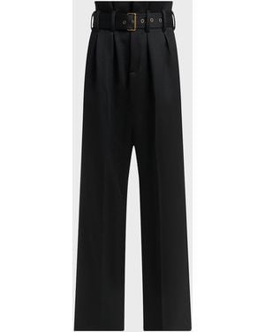 Etro Belted Wool-Blend Paperbag Pants - Black