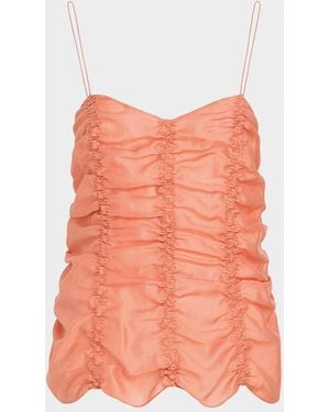 KHAITE Inara Ruched Silk Tank Top - Pink