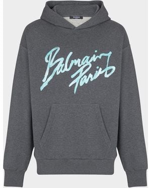 Balmain Apos;S Paris Cotton Jersey Hoodie - Gray