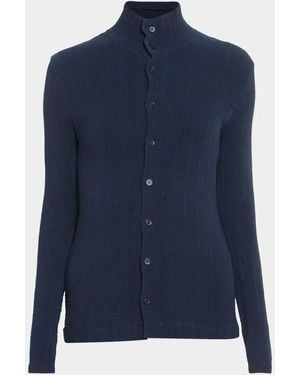 Issey Miyake Rill Plisse Jersey Turtleneck Cardigan - Blue