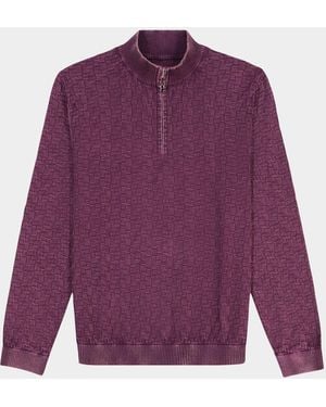 Robert Graham Aubin Jacquard Knit Quarter-Zip Sweater - Purple