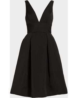 Amsale Faille Deep V-Neck Dress - Black