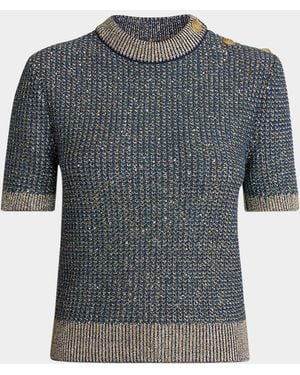 Balmain Glittered Tweed Knit Top - Gray
