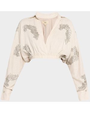 JBQ Ophelia Embellished Linen-Blend Crop Top - Natural
