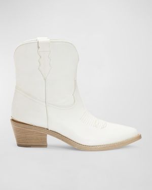 Partow Julia Leather Western Ankle Booties - White