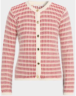 Ramy Brook Ivy Metallic Striped Wool-Blend Cardigan - Pink