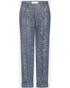 Silvia Tcherassi Garmet Paillette Straight-Leg Cuffed Ankle Pants - Blue