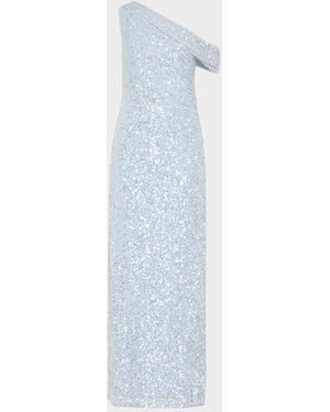 MILLY Stevie One-Shoulder Sequin Maxi Dress - Blue