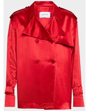 Ferragamo Double-Breasted Satin Jacket - Red
