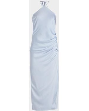 Jonathan Simkhai Hansel Ruched Satin Halter Maxi Dress - Blue
