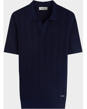 Bugatchi Apos;S Textured Stripe Johnny Collar Short-Sleeve Sweater - Blue
