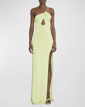 Et Ochs Drawstring Cutout One-Shoulder Slit Gown - Yellow
