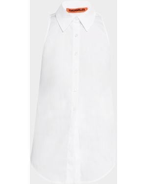 Simon Miller Loch Sleeveless Poplin Button-Front Shirt - White
