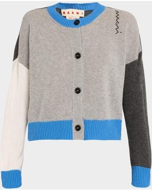 Marni Colorblock Cashmere Crewneck Cardigan - Blue