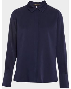 Kobi Halperin Larissa Split-Cuff Button-Down Blouse - Blue