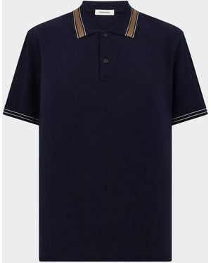 Ferragamo Apos;S Logo-Placket Pique Polo Shirt - Blue