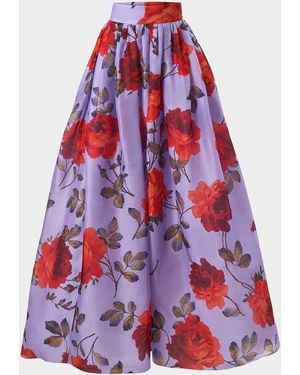 Carolina Herrera Rose Silk Organza Ball Skirt - Red