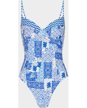 Ramy Brook Jayda Floral Patchwork One-Piece Swimsuit - Blue