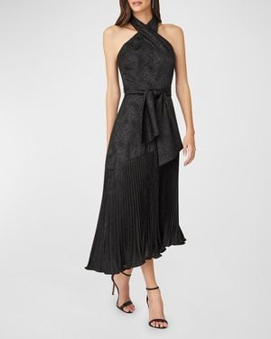 Shoshanna Roya Pleated Asymmetric Halter Midi Dress - Black